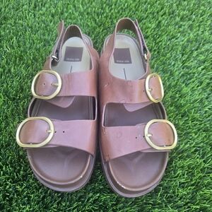 Dolce Vita Starla Brown Leather Double Buckle Sandals | Size 7